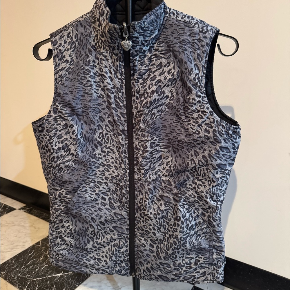 Three Hearts Reversible Puffer Vest Leopard Print Black Quilted Zip Up
